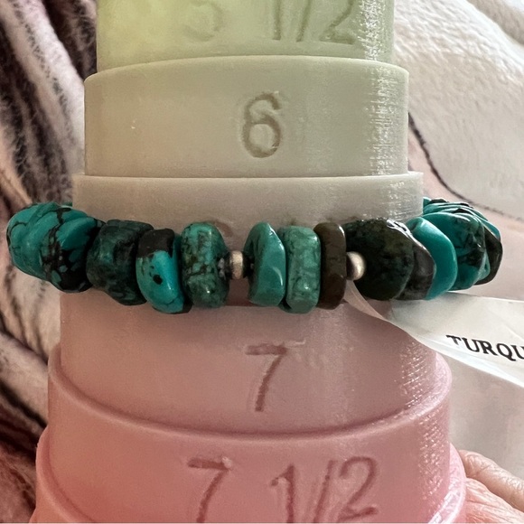 ❤️ Desert Pearls Kingman Turquoise Heishi Sterling Stretch Sz 7 Bracelet 20.8gms - Picture 9 of 10